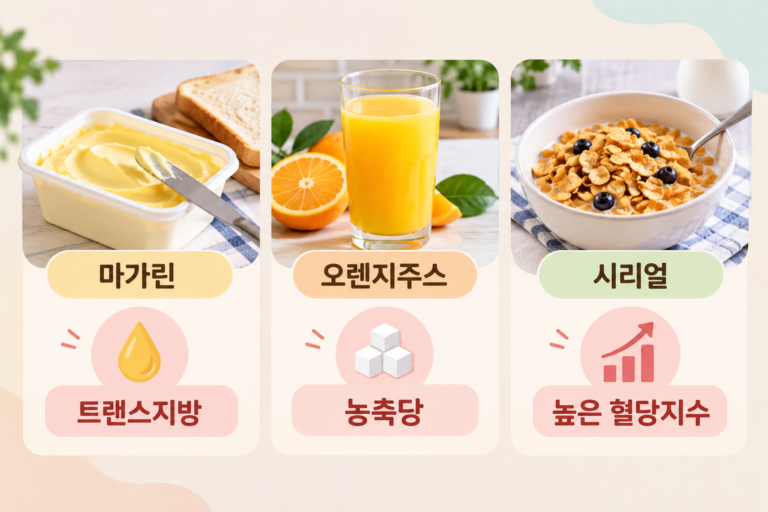 아침에 흔히 먹는 노화 앞당기는 음식 3가지와 건강한 대안